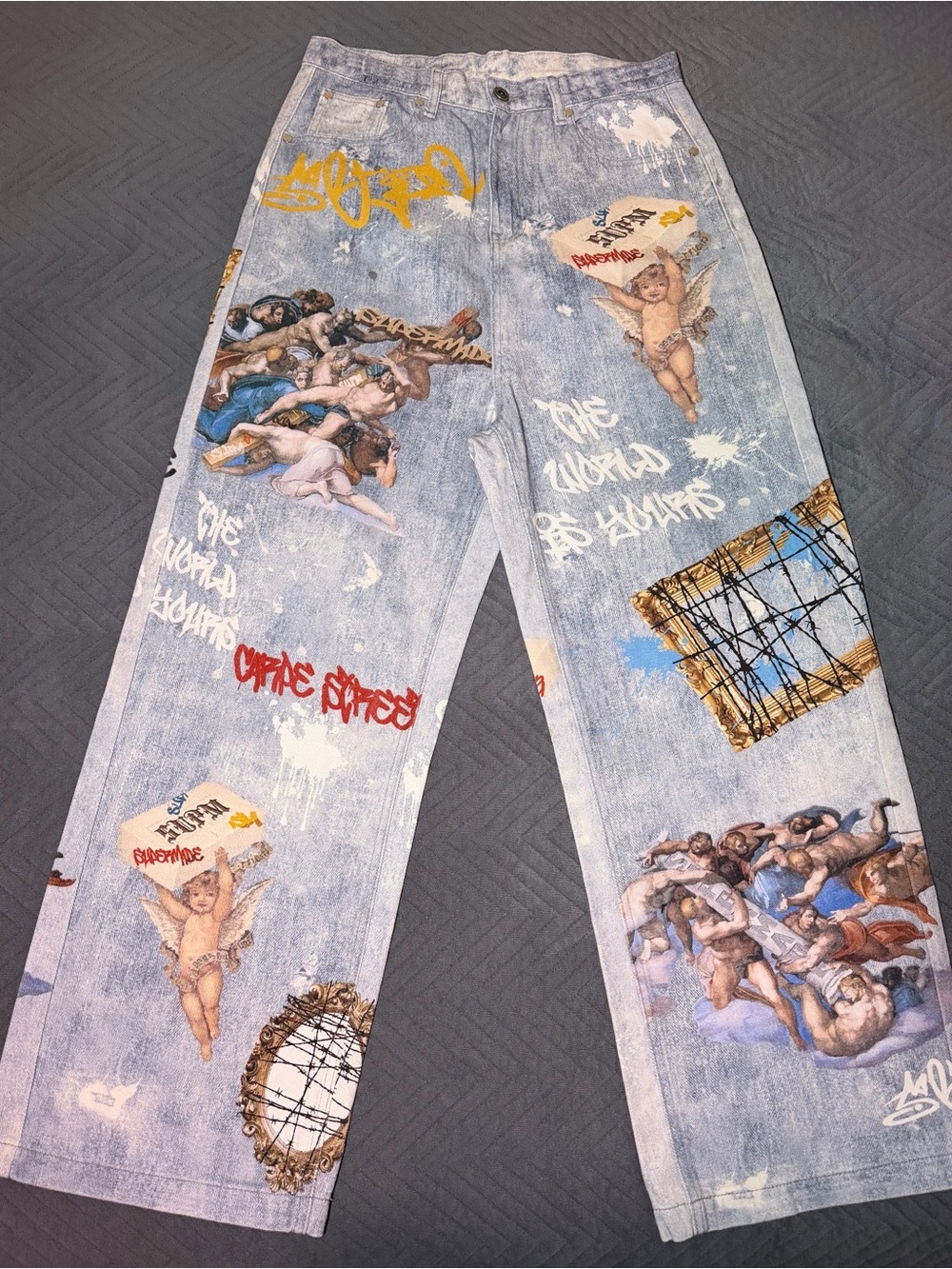 Supermade Renaissance Art Graffiti Men Baggy Denim Jeans Size XL
